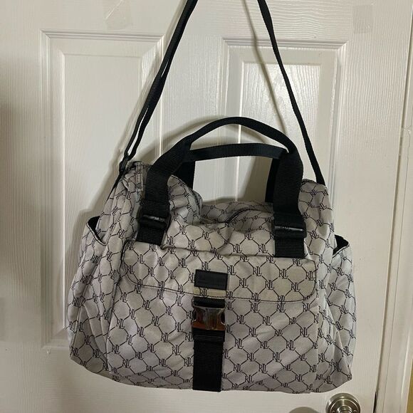 Ralph Lauren Monogram weekender carry all Shoulder Bag -  gray & black - Picture 1 of 16